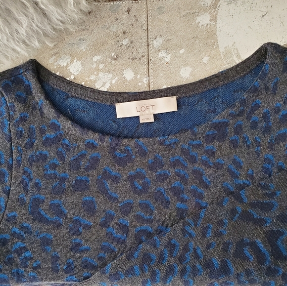Loft Gray Blue Leopard Print Sweater Dress - Picture 5 of 8